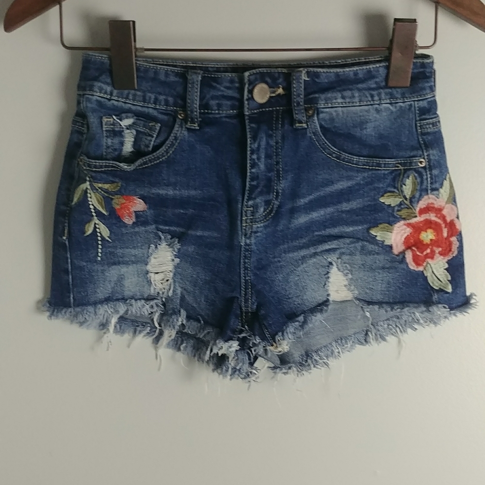 YMI High Rise Distressed Shorts With Embroidery Floral Shorts